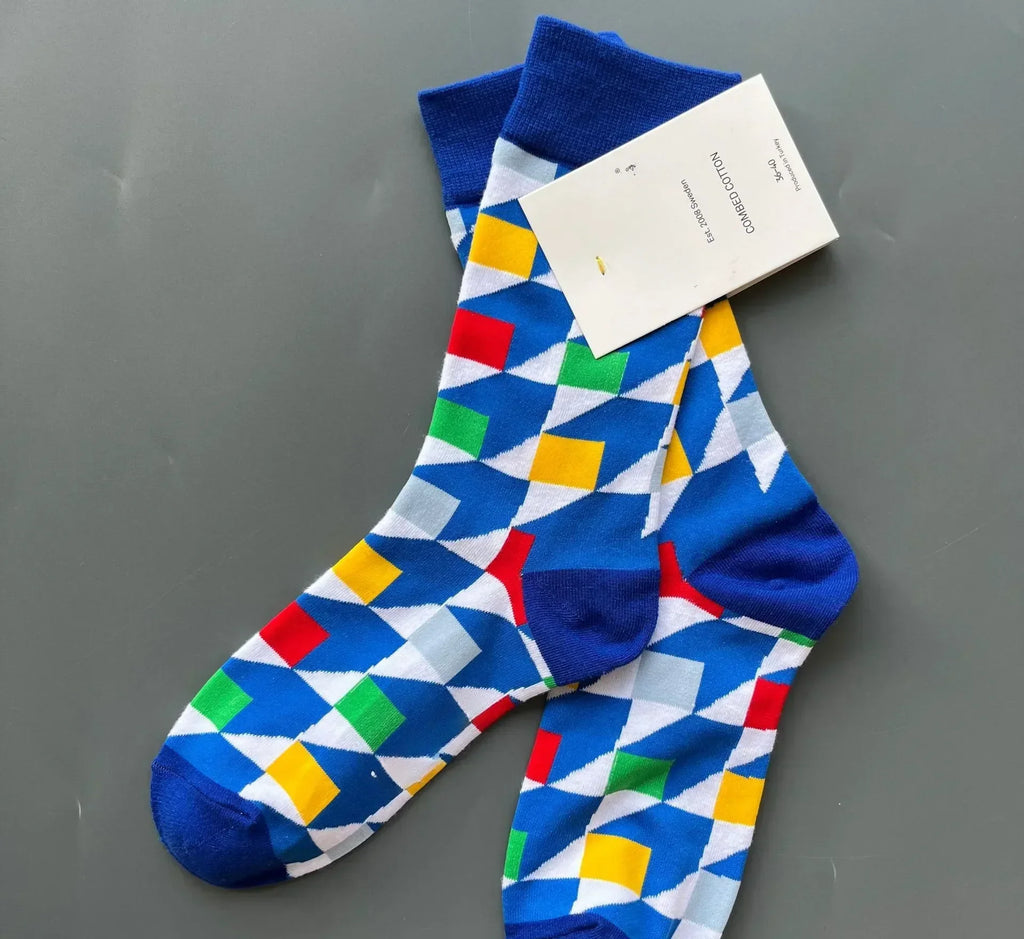 Modern Mosaic Color Block Crew Socks