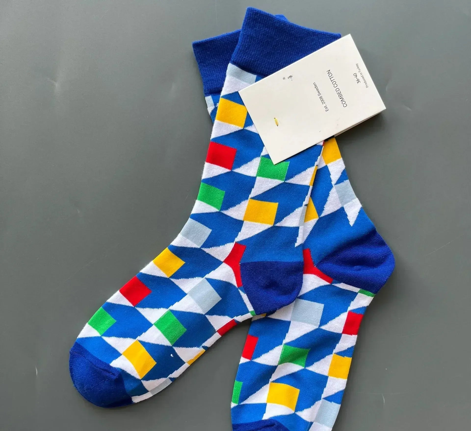 Modern Mosaic Color Block Crew Socks