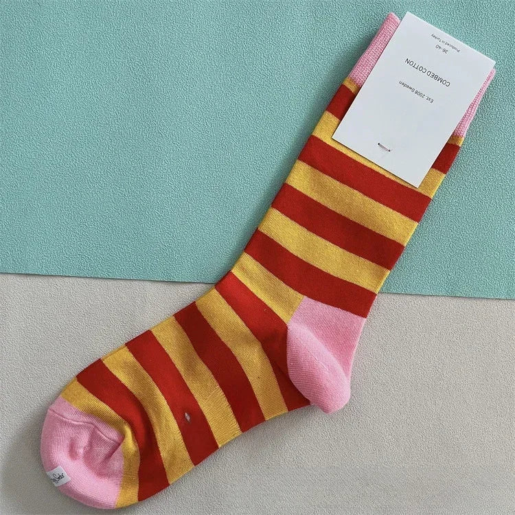 Golden Hour Crew Socks | Mustard & Burgundy Stripe Socks