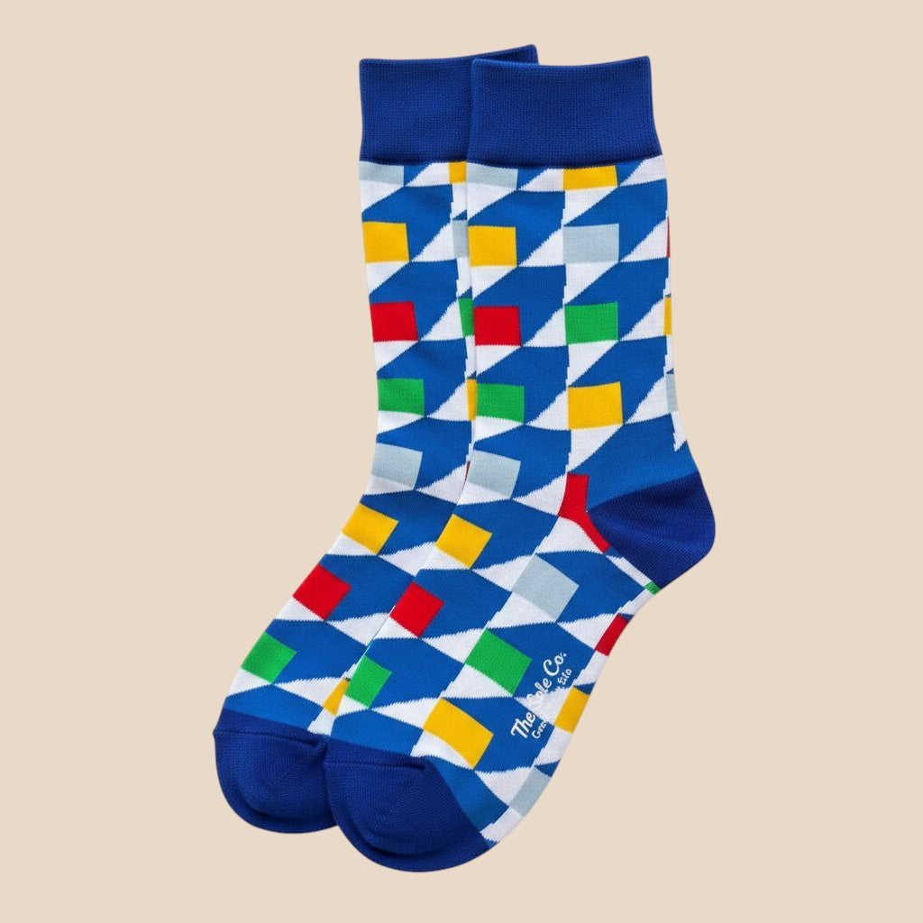 Modern Mosaic Color Block Crew Socks