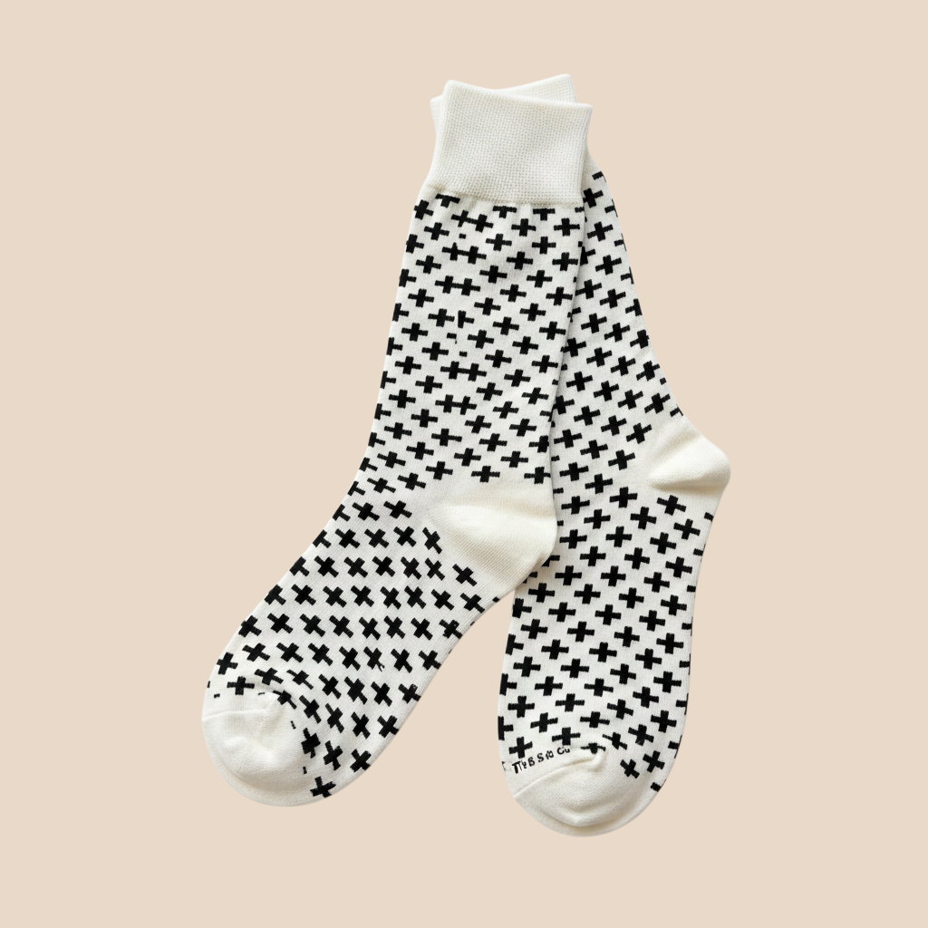 White Northbound Cross Crew Socks | Minimalist Black & White Cotton Socks