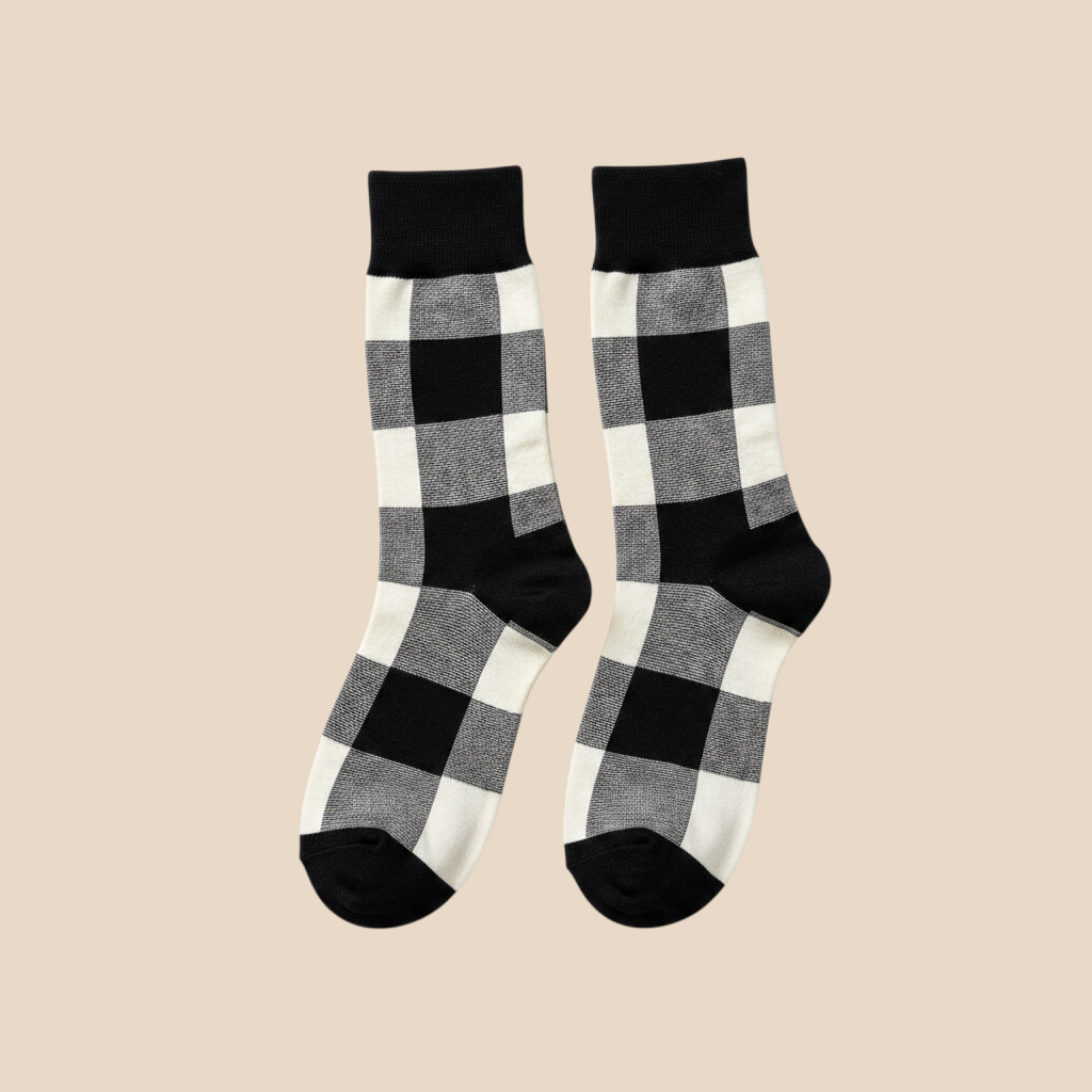 After Hours Crew Socks | Black & White Plaid Cotton Socks