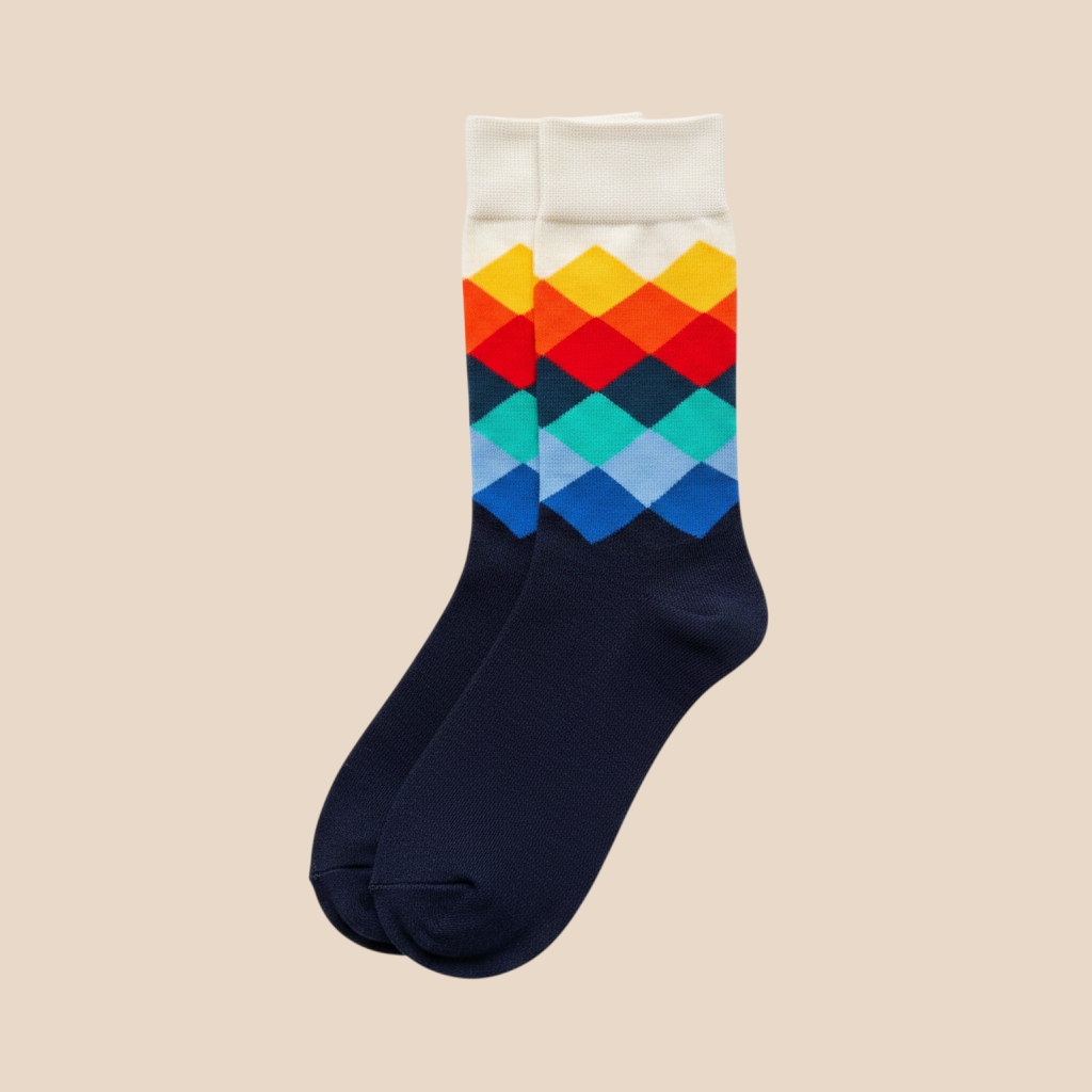 Summit Crew Socks | Colorblock Diamond Cotton Socks